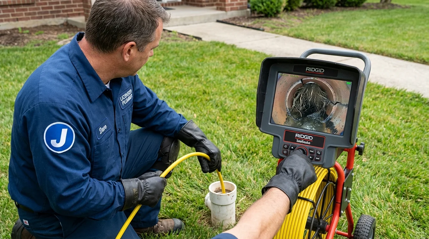 Sewer camera inspection being performed by Johns Plumbing LLC in Bryan
