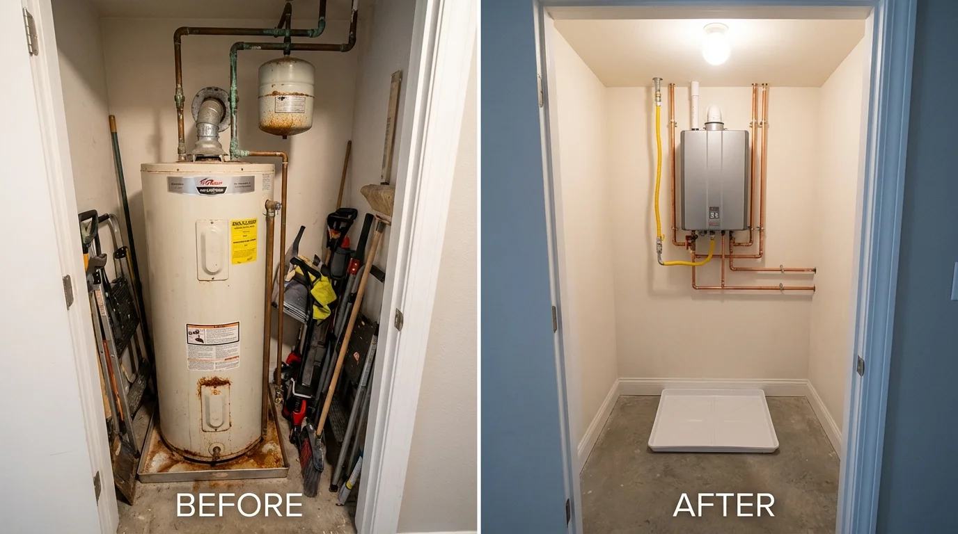 Tank water heater versus wall-mounted tankless unit comparison for Bryan, TX homeowners