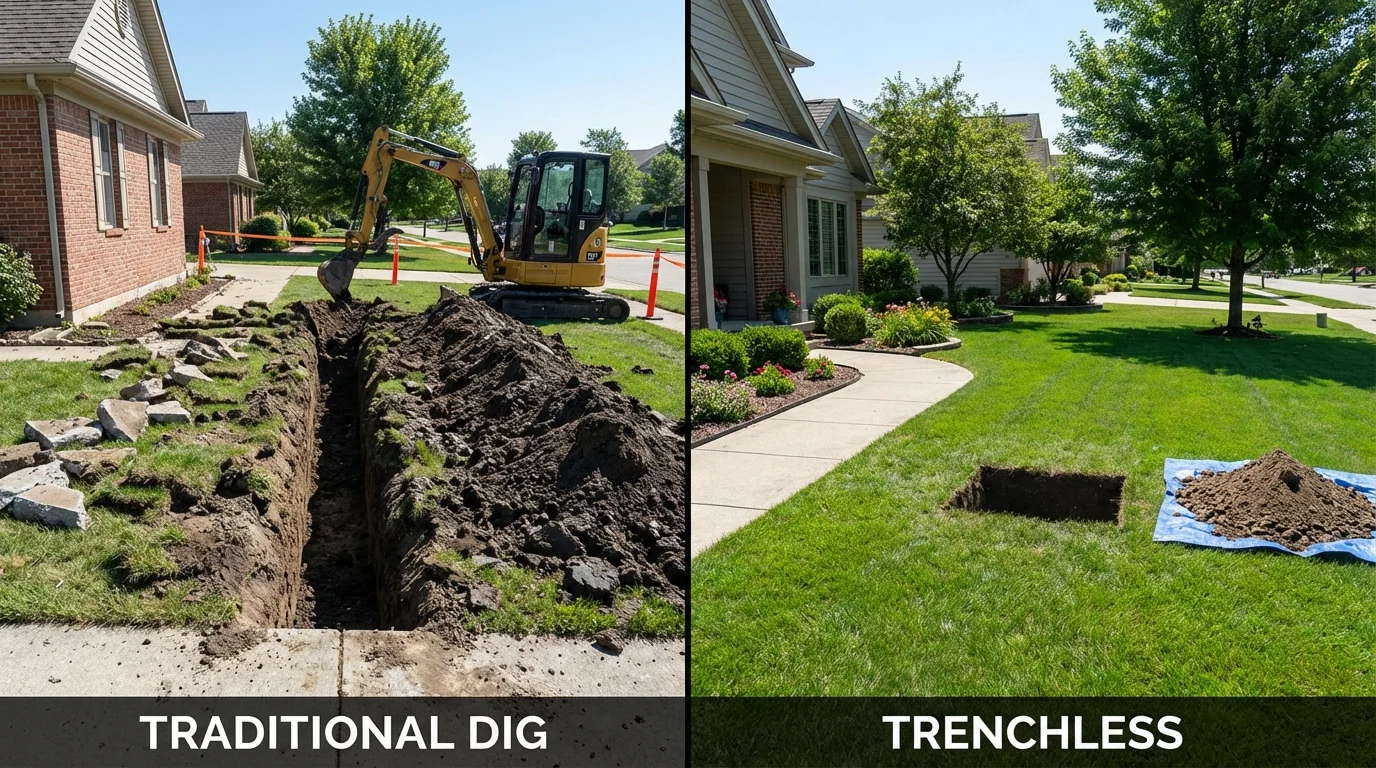 Trenchless sewer repair with minimal yard damage versus traditional excavation in Bryan, TX